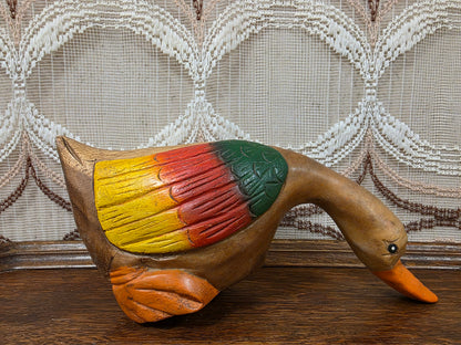 Vintage houten eend beeld massief hout