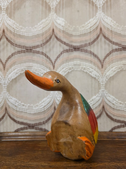 Vintage houten eend beeld massief hout