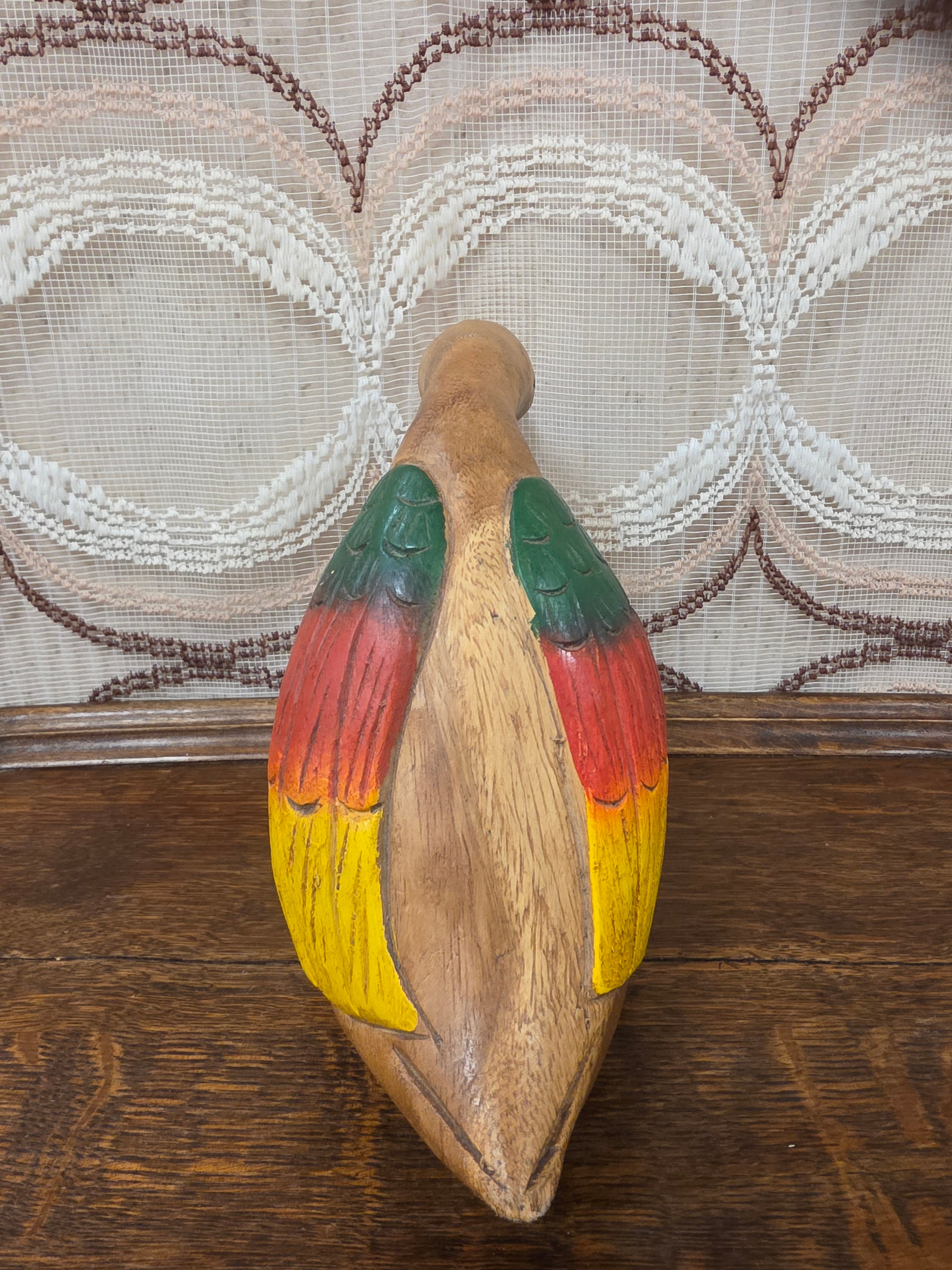 Vintage houten eend beeld massief hout