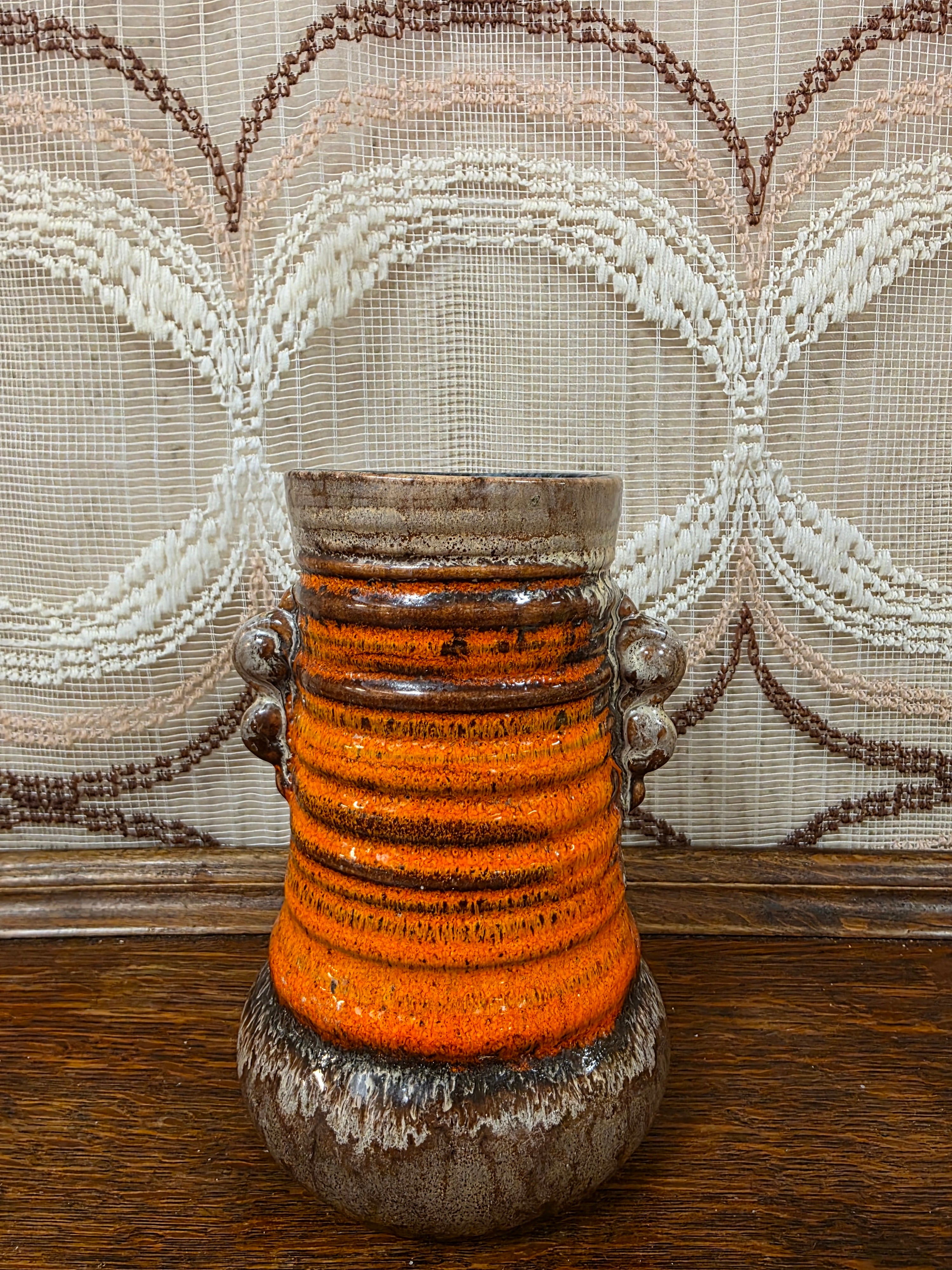 Strehla vaas oranje bruin keramiek 15 cm