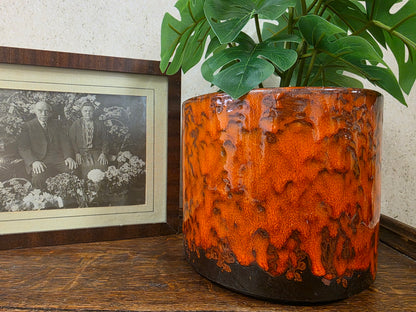 Vintage fat lava bloempot oranje bruin