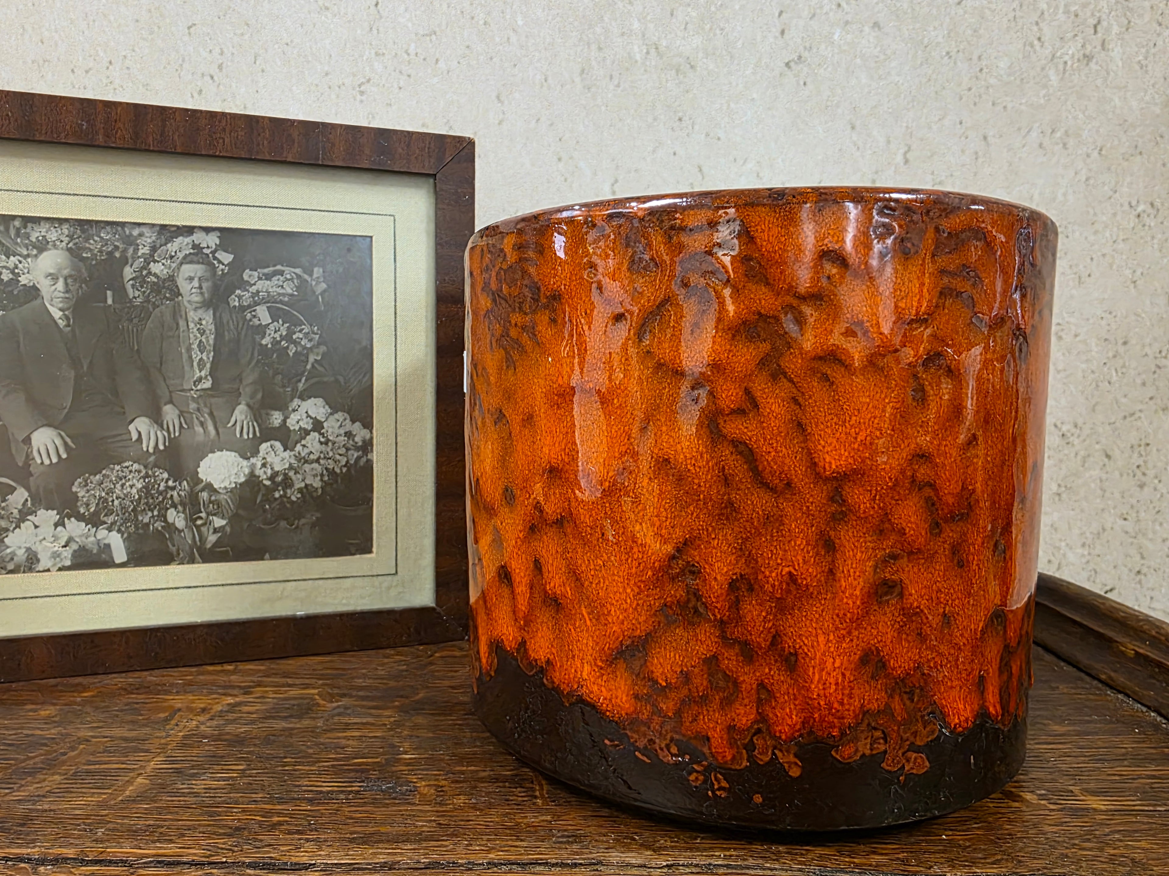 Vintage fat lava bloempot oranje bruin