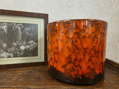Vintage fat lava bloempot oranje bruin