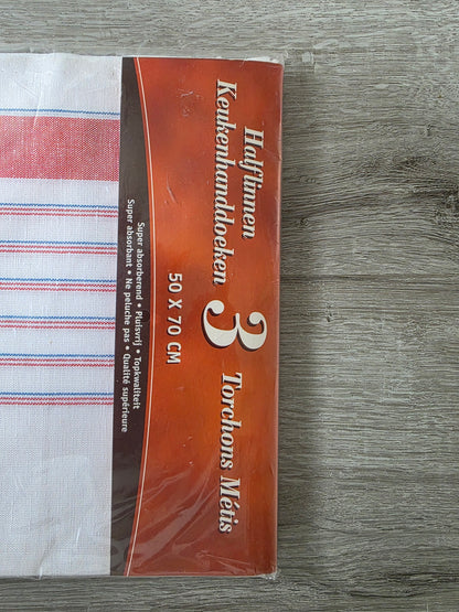 Vintage halflinnen keukenhanddoeken – 3 stuks new old stock