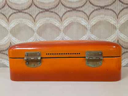 Vintage oranje emaille broodtrommel