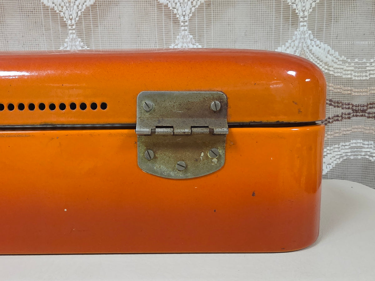 Vintage oranje emaille broodtrommel