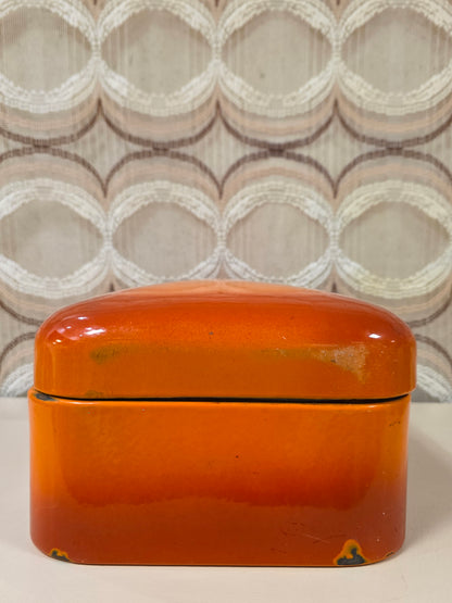 Vintage oranje emaille broodtrommel