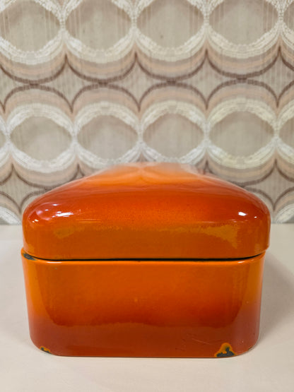 Vintage oranje emaille broodtrommel