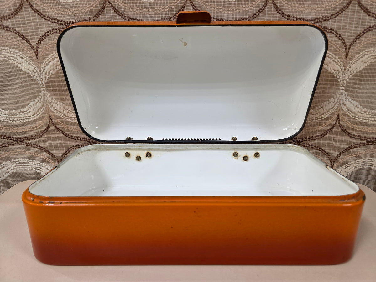 Vintage oranje emaille broodtrommel