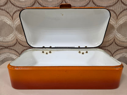 Vintage oranje emaille broodtrommel