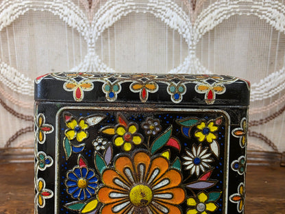 Vintage zwart bloemenblik kleurrijk decor