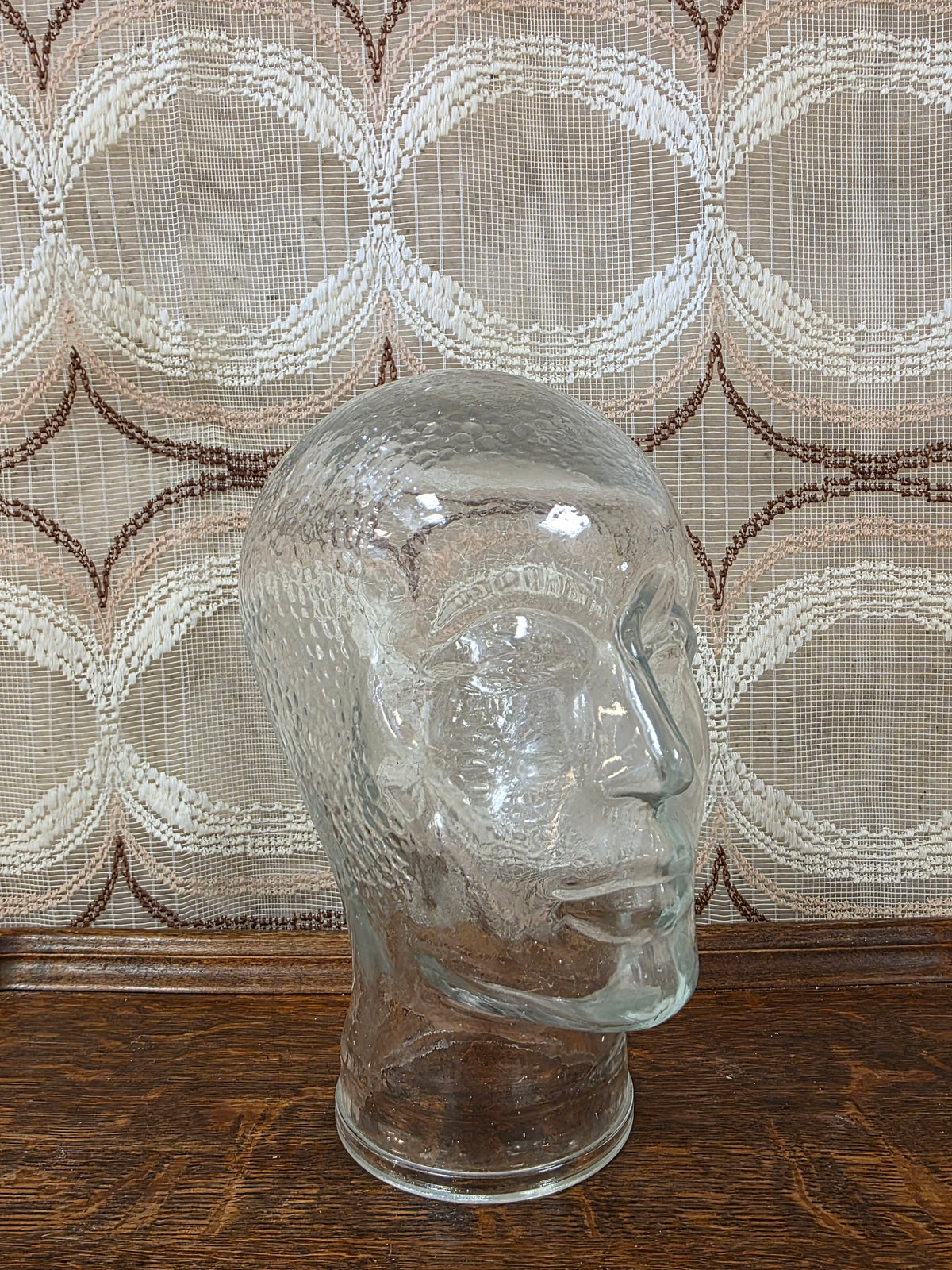 Vintage persglas hoedenhoofd / mannequinkop