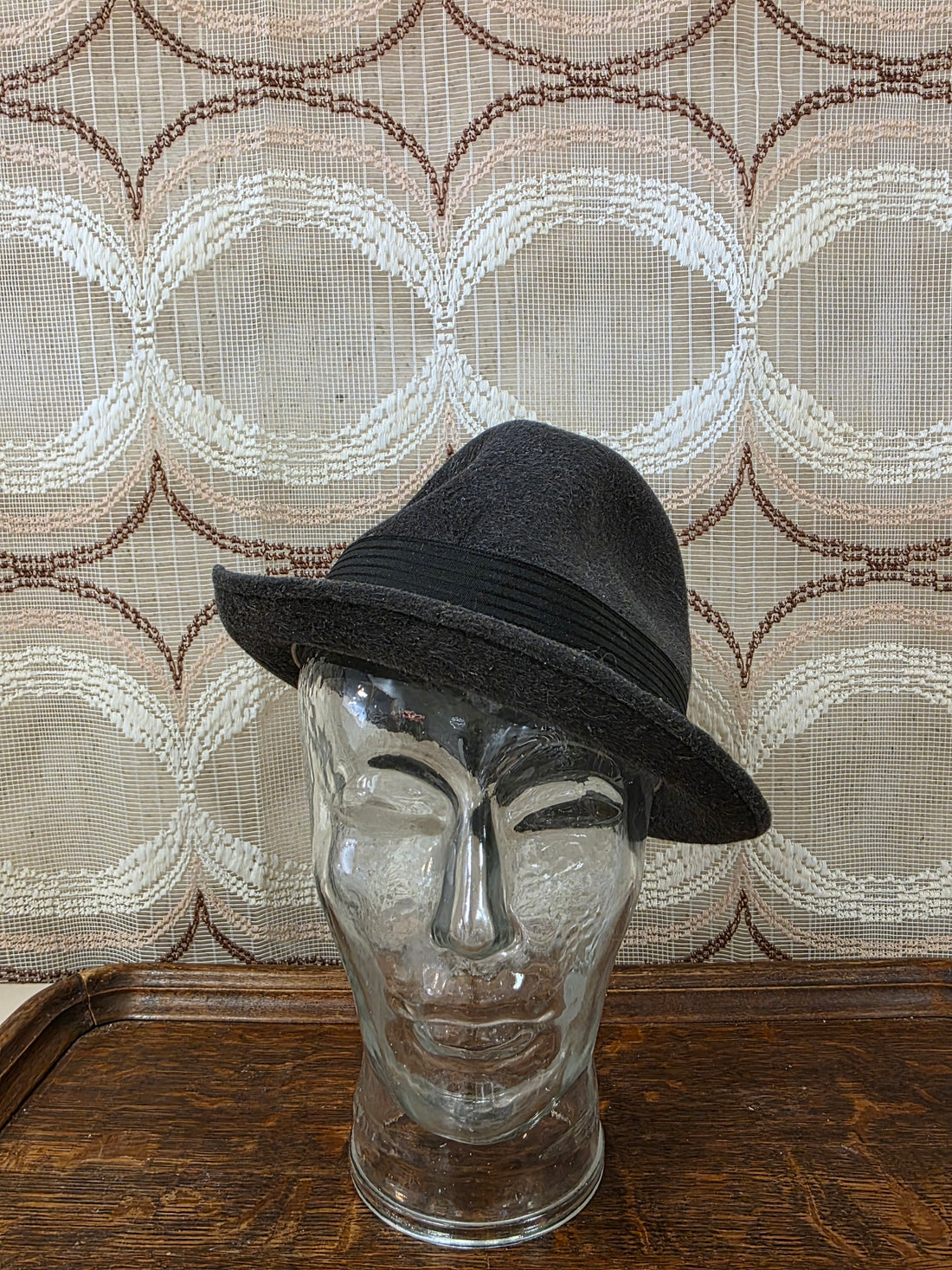 Vintage persglas hoedenhoofd / mannequinkop