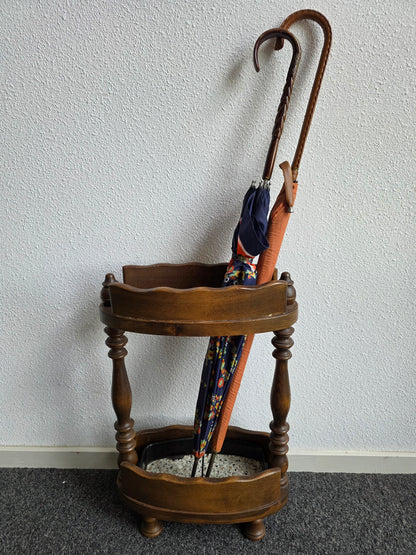 Vintage houten paraplubak met lekbak
