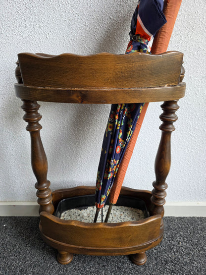 Vintage houten paraplubak met lekbak