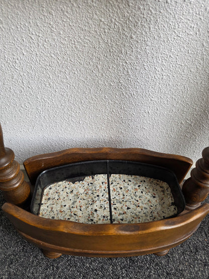 Vintage houten paraplubak met lekbak