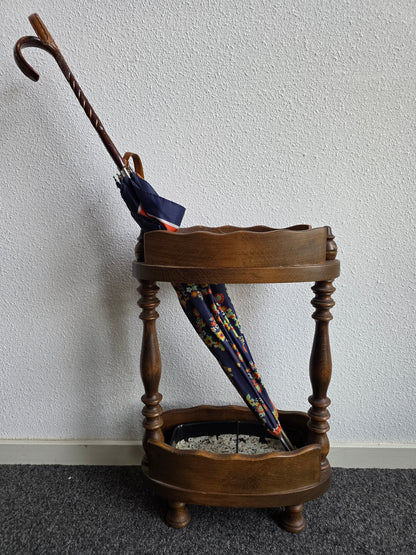 Vintage houten paraplubak met lekbak