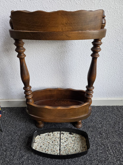 Vintage houten paraplubak met lekbak