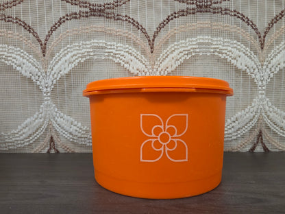 Tupperware oranje voorraadbus met bloemmotief 9 x 14