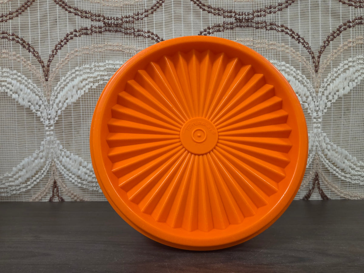 Tupperware oranje voorraadbus met bloemmotief 9 x 14