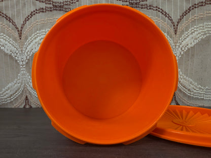 Tupperware oranje voorraadbus met bloemmotief 9 x 14