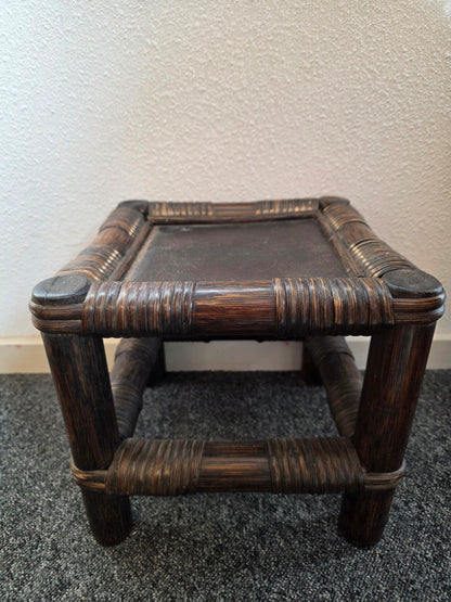 Houten vintage rotan plantentafeltje 25 cm