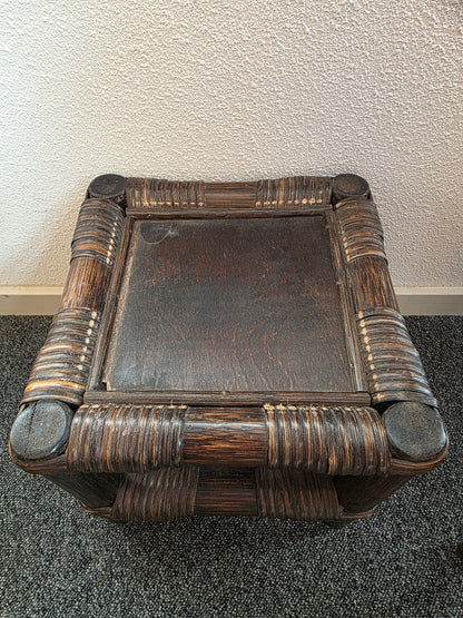 Houten vintage rotan plantentafeltje 25 cm
