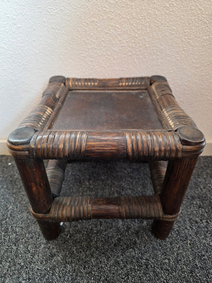 Houten vintage rotan plantentafeltje 25 cm