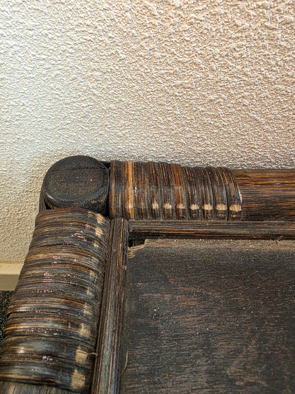 Houten vintage rotan plantentafeltje 25 cm