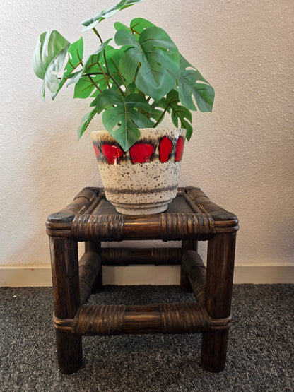 Houten vintage rotan plantentafeltje 25 cm