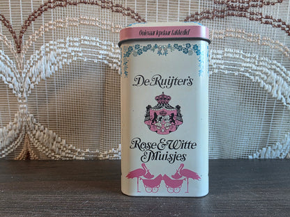 Vintage blik De Ruijter rose &amp; witte muisjes
