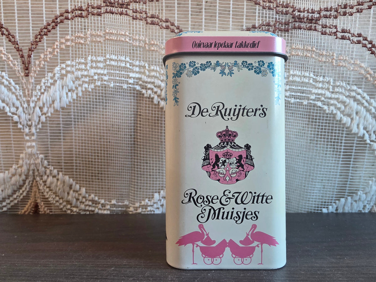 Vintage blik De Ruijter rose &amp; witte muisjes