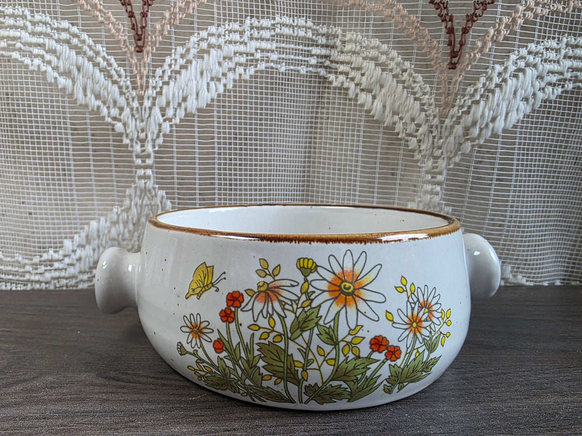 Vintage Wildflower soepkom met handvatten - oranje bloemen