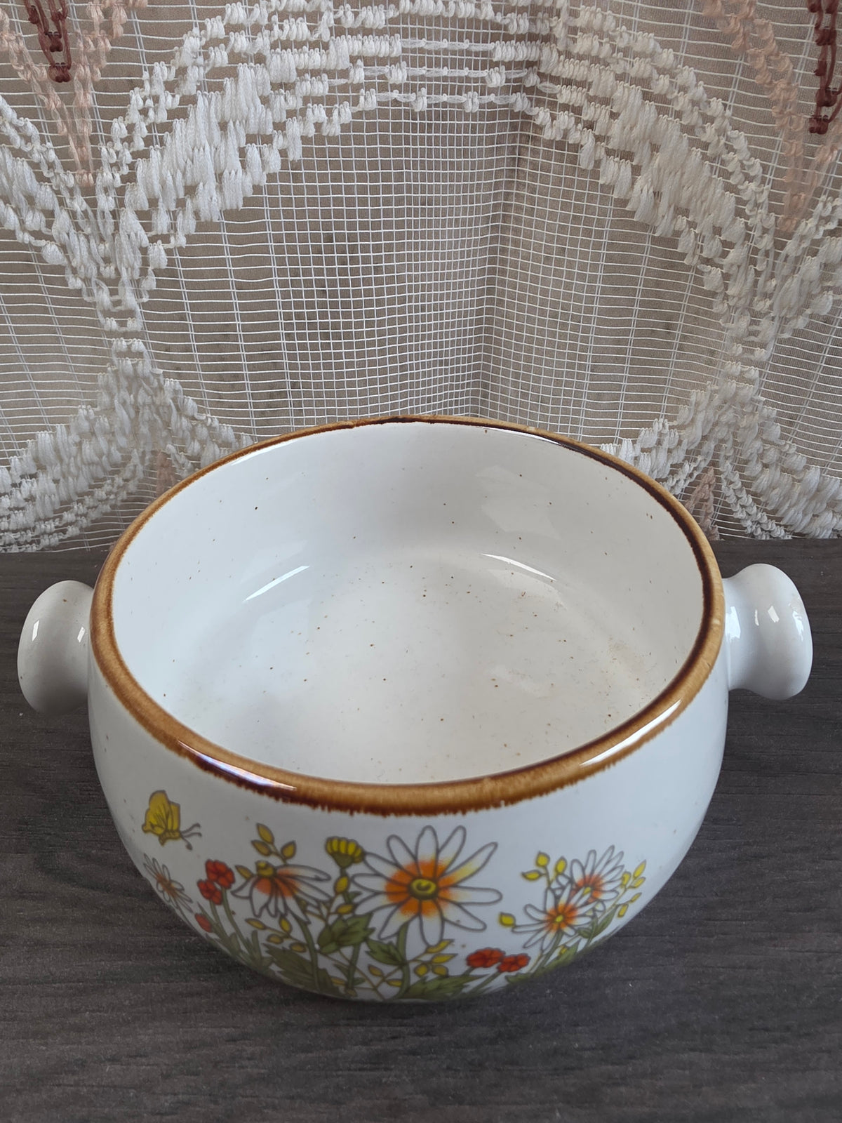 Vintage Wildflower soepkom met handvatten - oranje bloemen