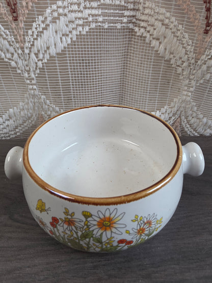 Vintage Wildflower soepkom met handvatten - oranje bloemen