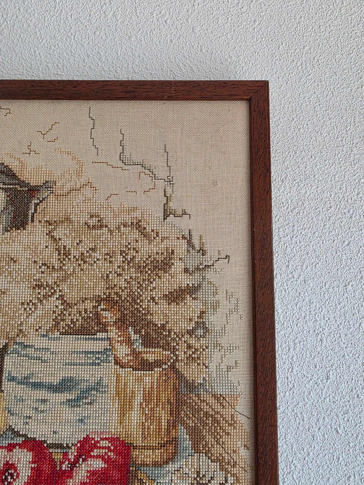 Vintage ingelijst borduurwerk stilleven