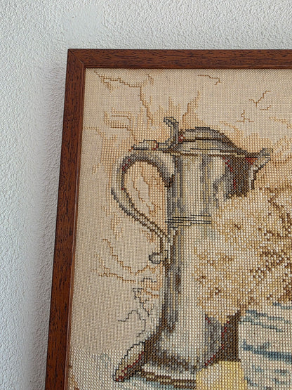 Vintage ingelijst borduurwerk stilleven