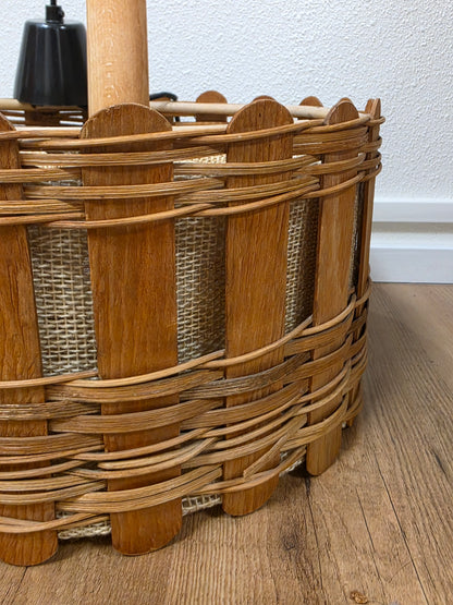 Vintage rotan hanglamp met houten latje
