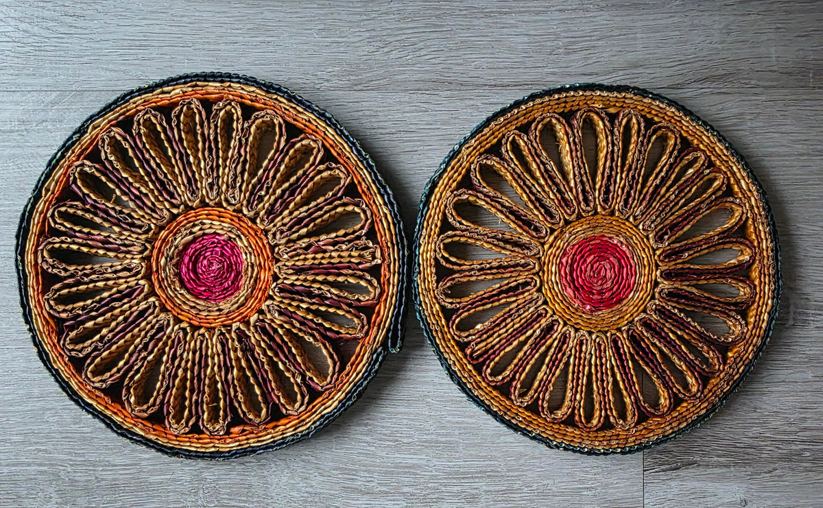 Vintage gevlochten pannenonderzetters – set van 2