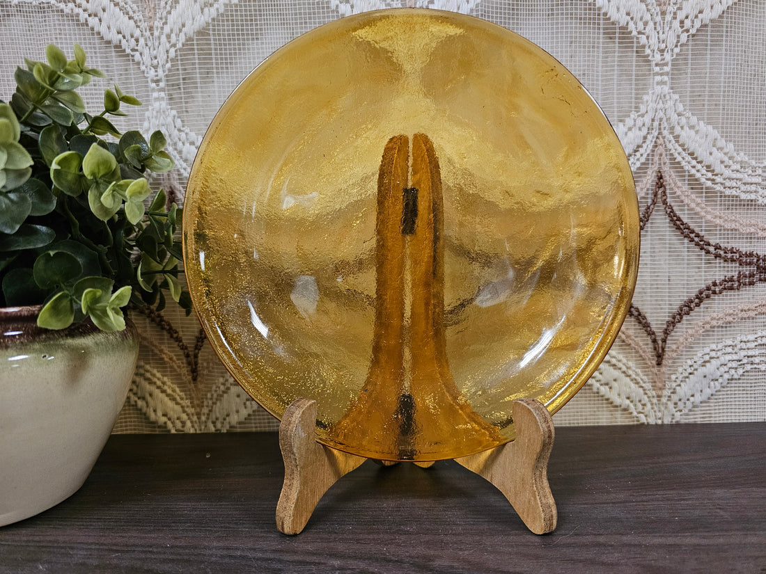 Amberkleurig Arcoroc Sierra bord uit Frankrijk, 21,5 cm, met ruwe buitenzijde