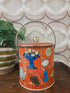 Vintage oranje Baret Ware Art Grace biscuitblik met hengsel en kleurrijk dessin