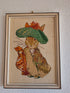 Vintage kruissteek borduurwerk van Benjamin Wollepluis uit Beatrix Potter in houten lijst