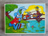 Vintage Bobo aan het Vissen legpuzzel uit 1974 met kleurrijke afbeelding van Bobo aan de waterkant.