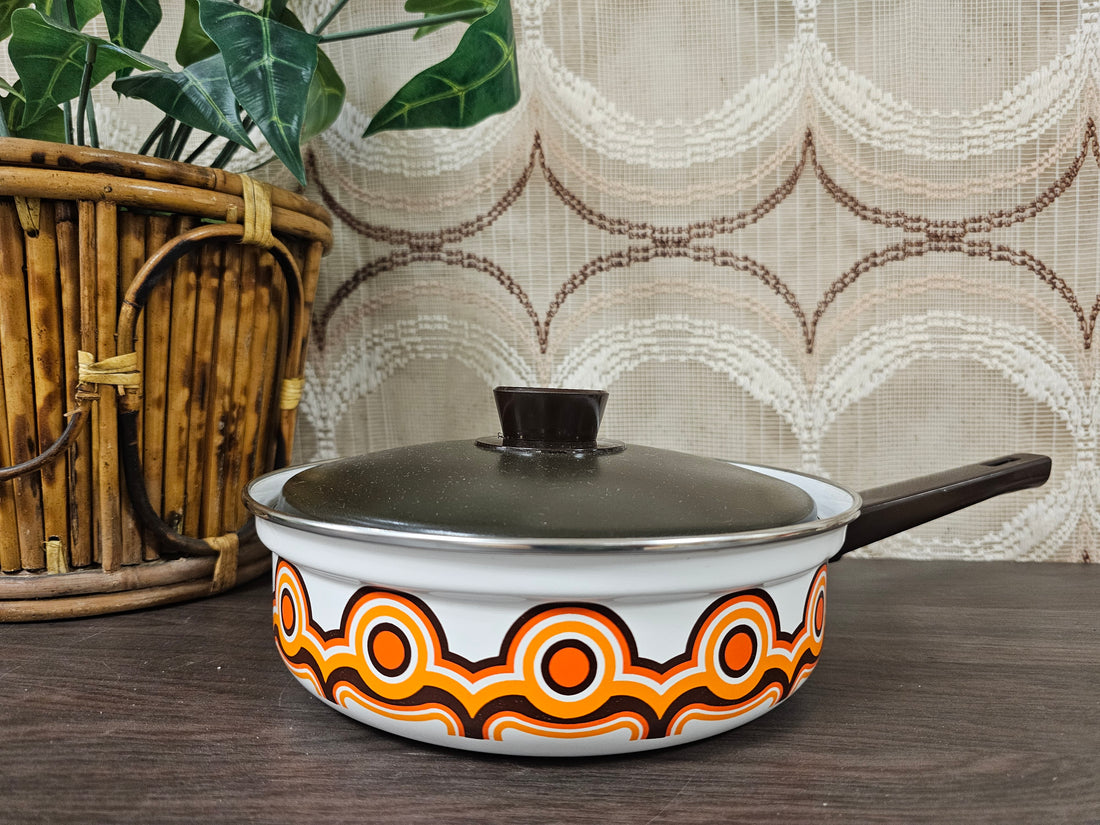 Brabantia Bayon hapjespan met steel, 22 cm diameter, vintage metalen pan uit de jaren ’70.