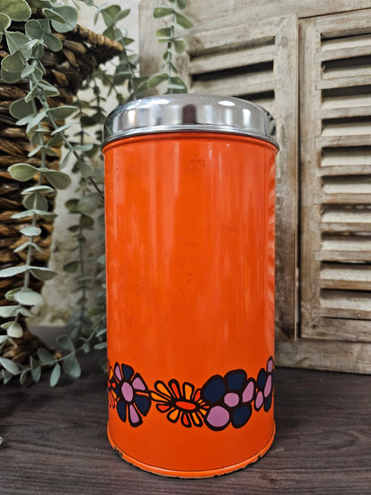 Brabantia vintage beschuitbilk oranje met bloempatroon Diane. Jaren 70