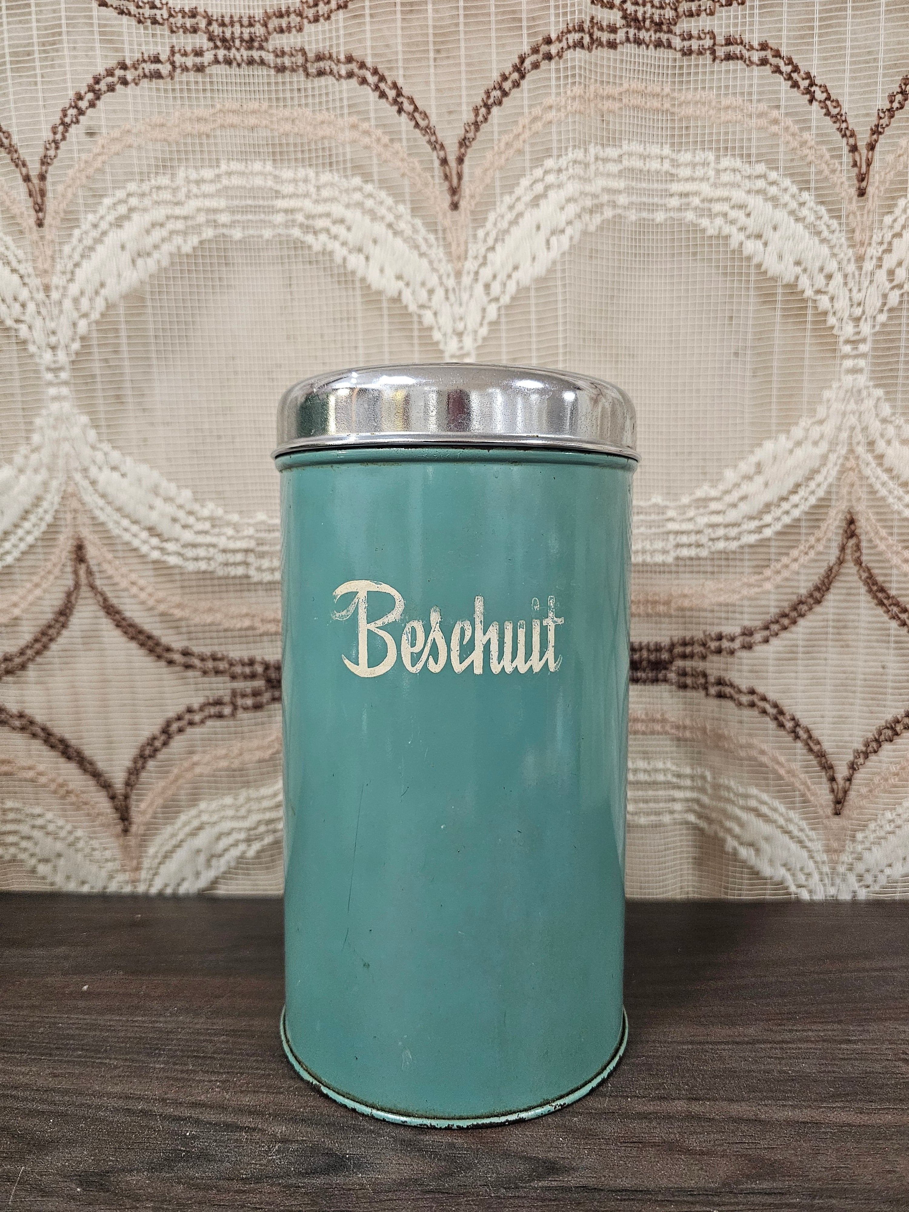 Brabantia beschuitbus mintgroen – vintage blik met opdruk