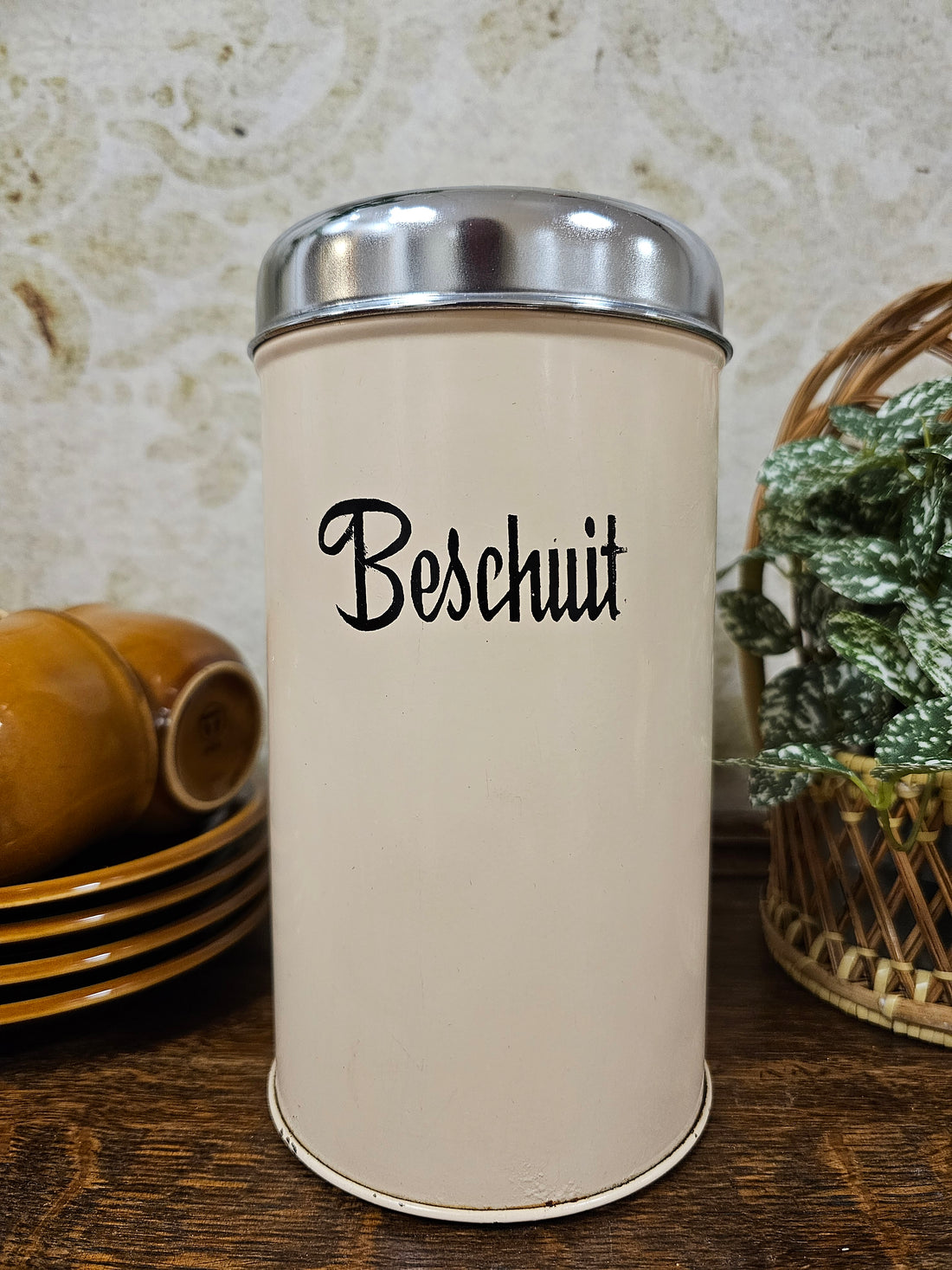 Vintage Brabantia cremekleur blik "Beschuit"