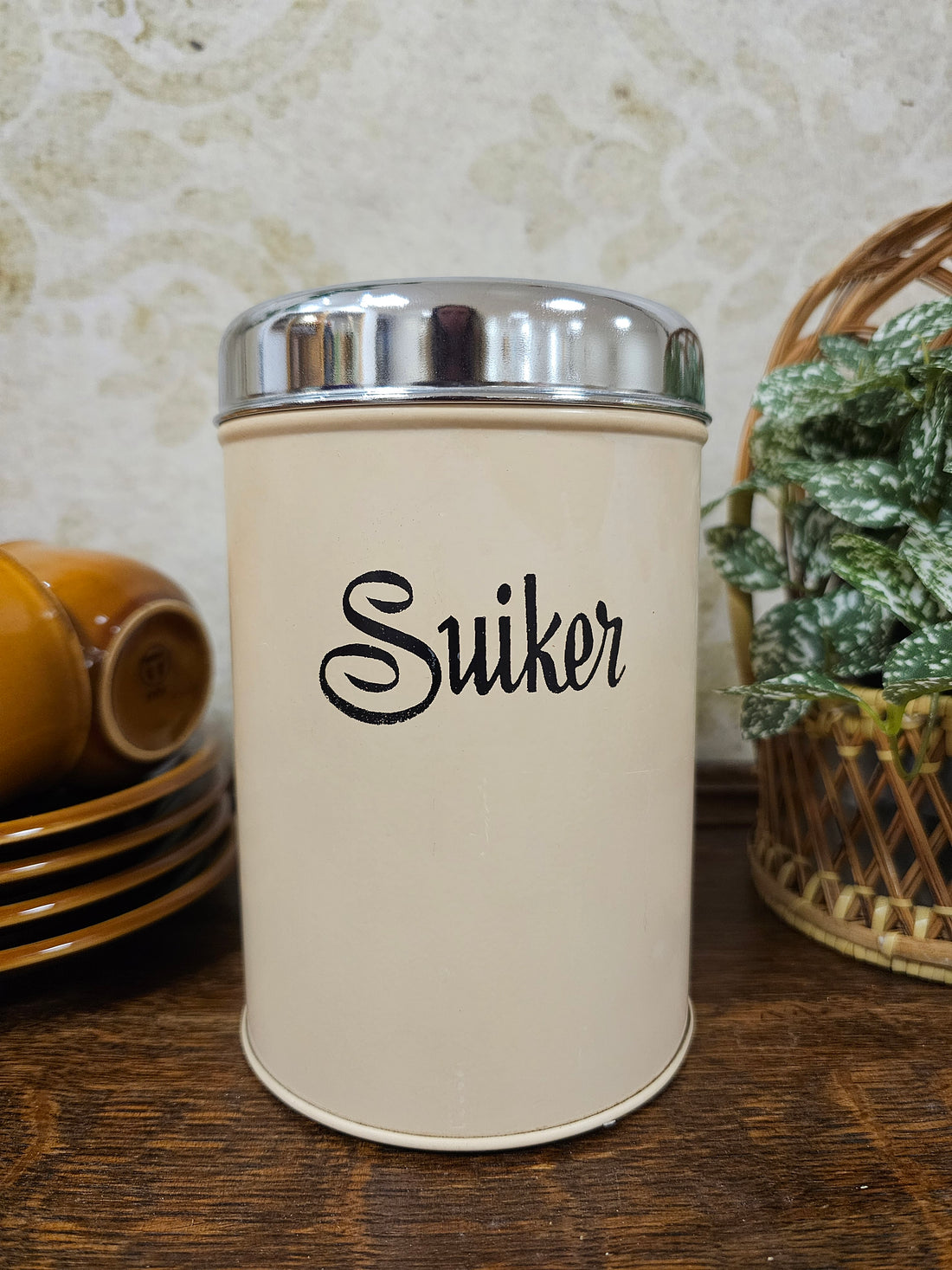 Vintage Brabantia cremekleur blik "suiker"