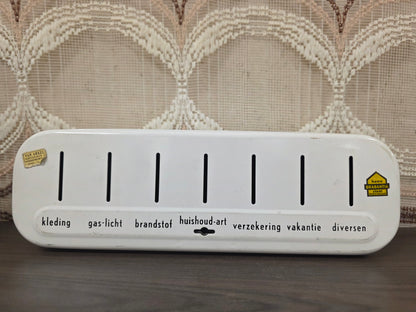 Vintage Brabantia metalen spaarblik met vakverdeling en bedrukking
