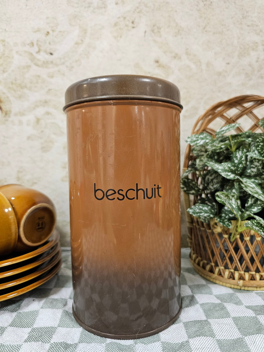 Vintage Brabantia shadow brown beschuit blik